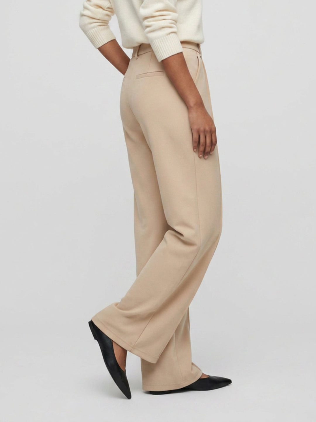 Women Trouser Straight Fit Beige High Rise