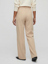 Women Trouser Straight Fit Beige High Rise