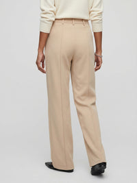 Women Trouser Straight Fit Beige High Rise