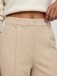 Women Trouser Straight Fit Beige High Rise