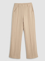 Women Trouser Straight Fit Beige High Rise