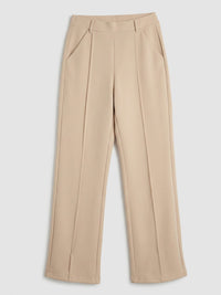 Women Trouser Straight Fit Beige High Rise