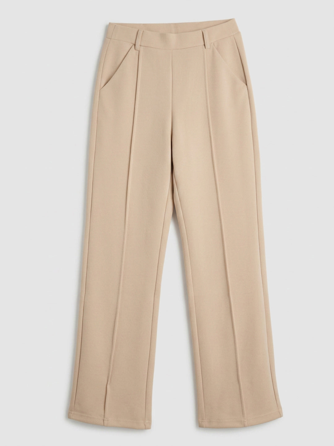Women Trouser Straight Fit Beige High Rise