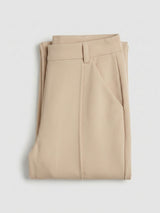 Women Trouser Straight Fit Beige High Rise