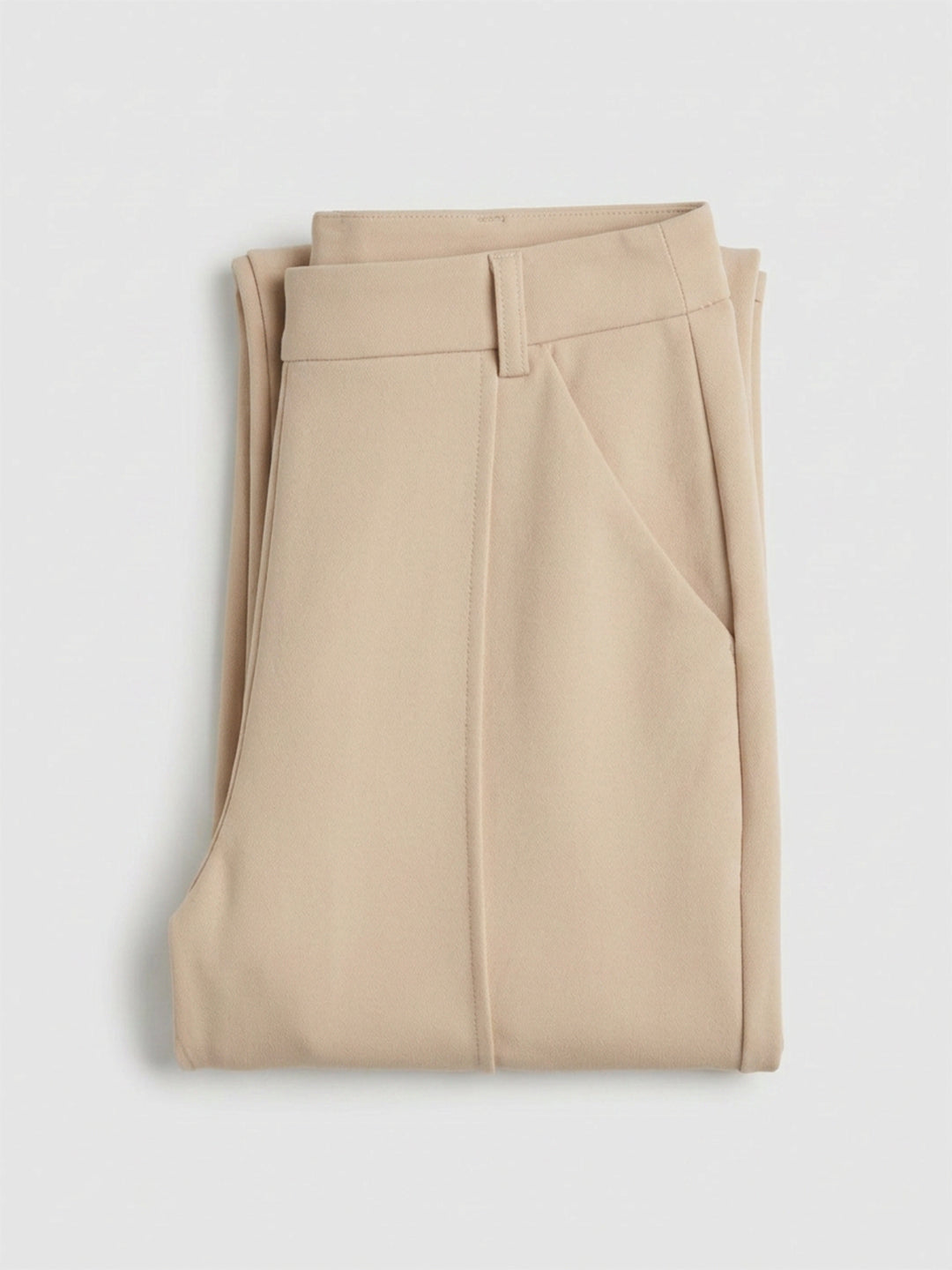 Women Trouser Straight Fit Beige High Rise