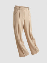 Women Trouser Straight Fit Beige High Rise