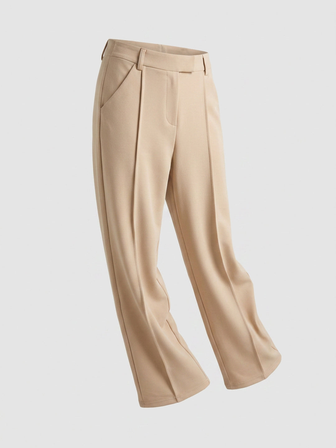 Women Trouser Straight Fit Beige High Rise
