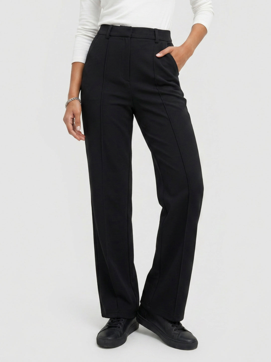 Women Trouser Straight Fit Black High Rise