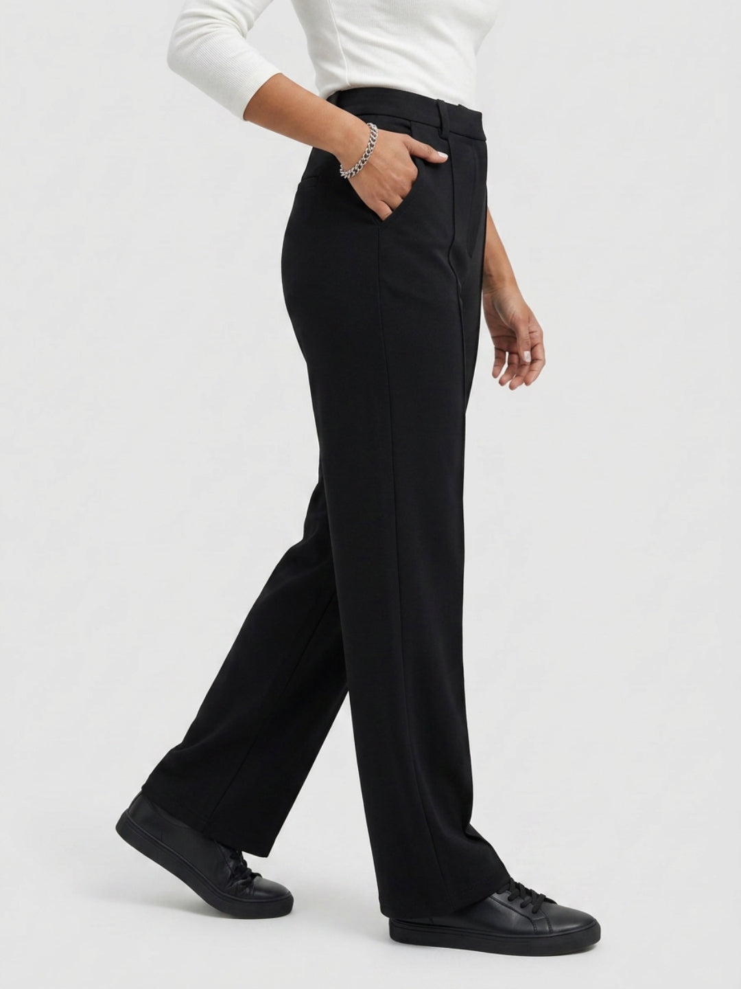 Women Trouser Straight Fit Black High Rise