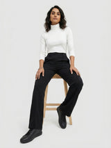 Women Trouser Straight Fit Black High Rise