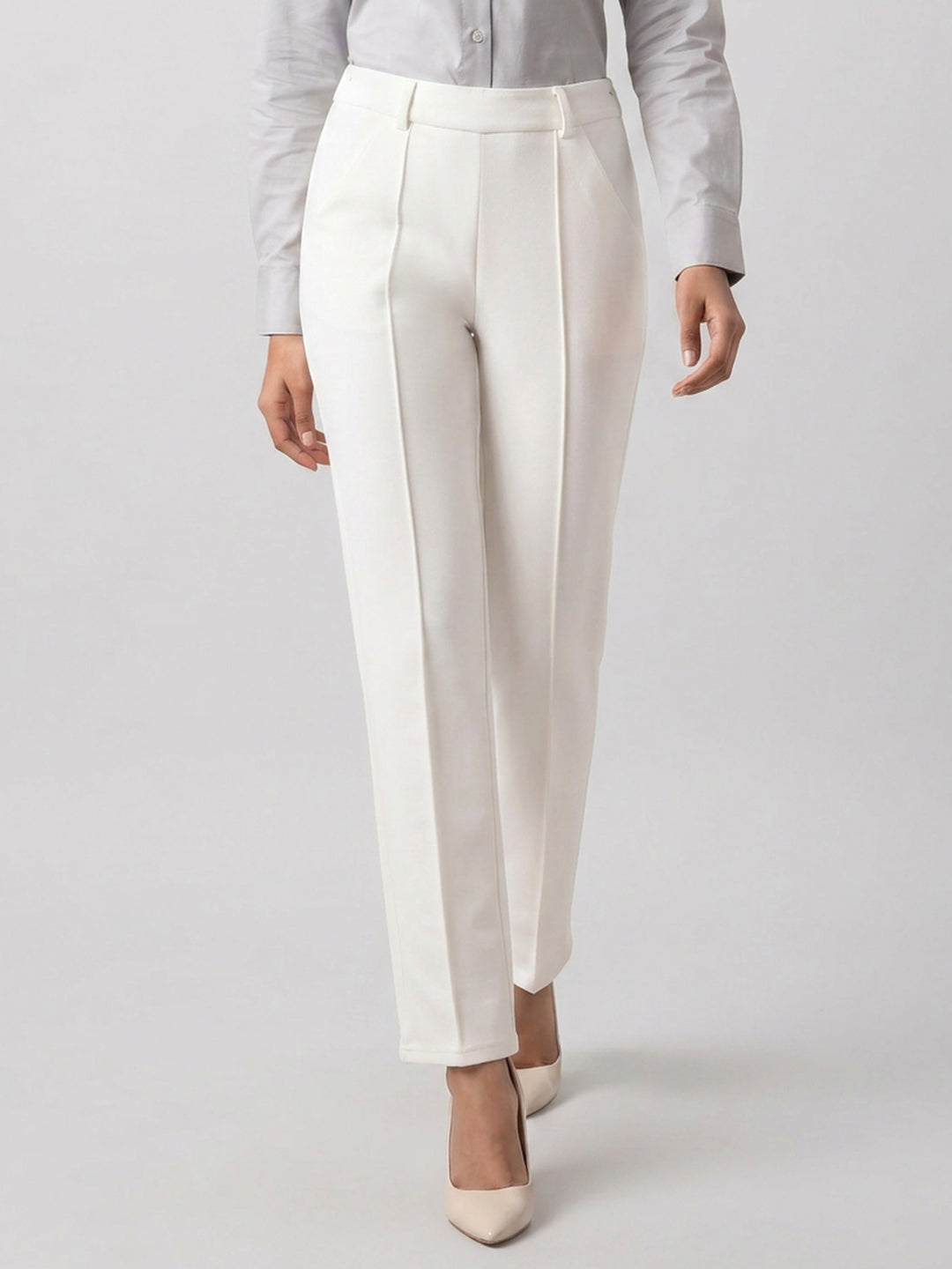 Women Trouser Straight Fit Off-White High Rise
