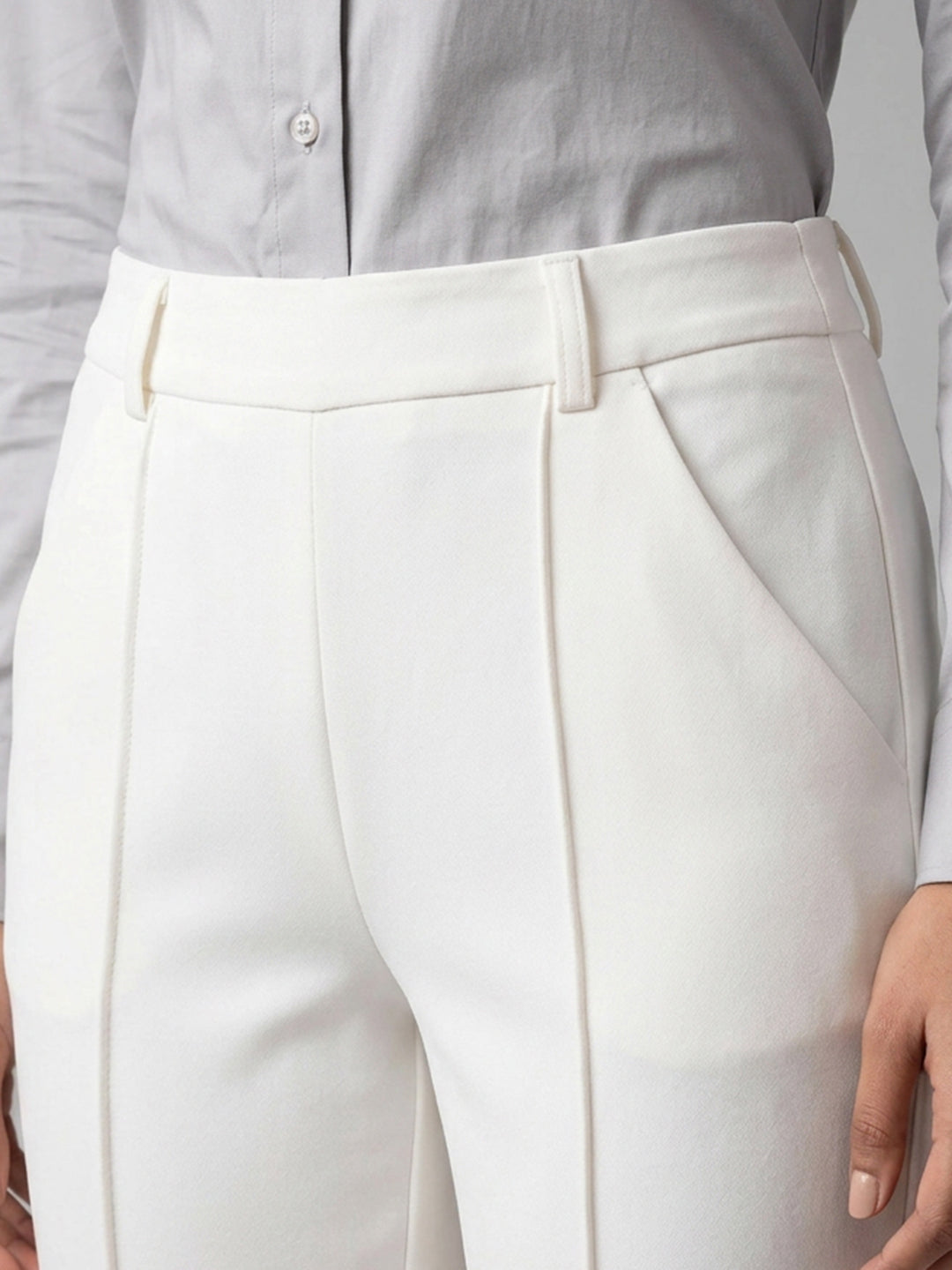 Women Trouser Straight Fit Off-White High Rise