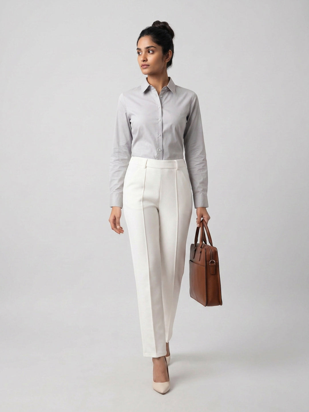 Women Trouser Straight Fit Off-White High Rise