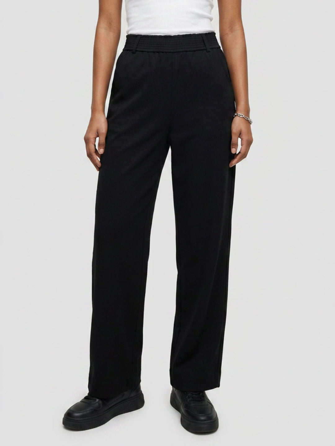 Women Trouser Straight Fit Black High Rise