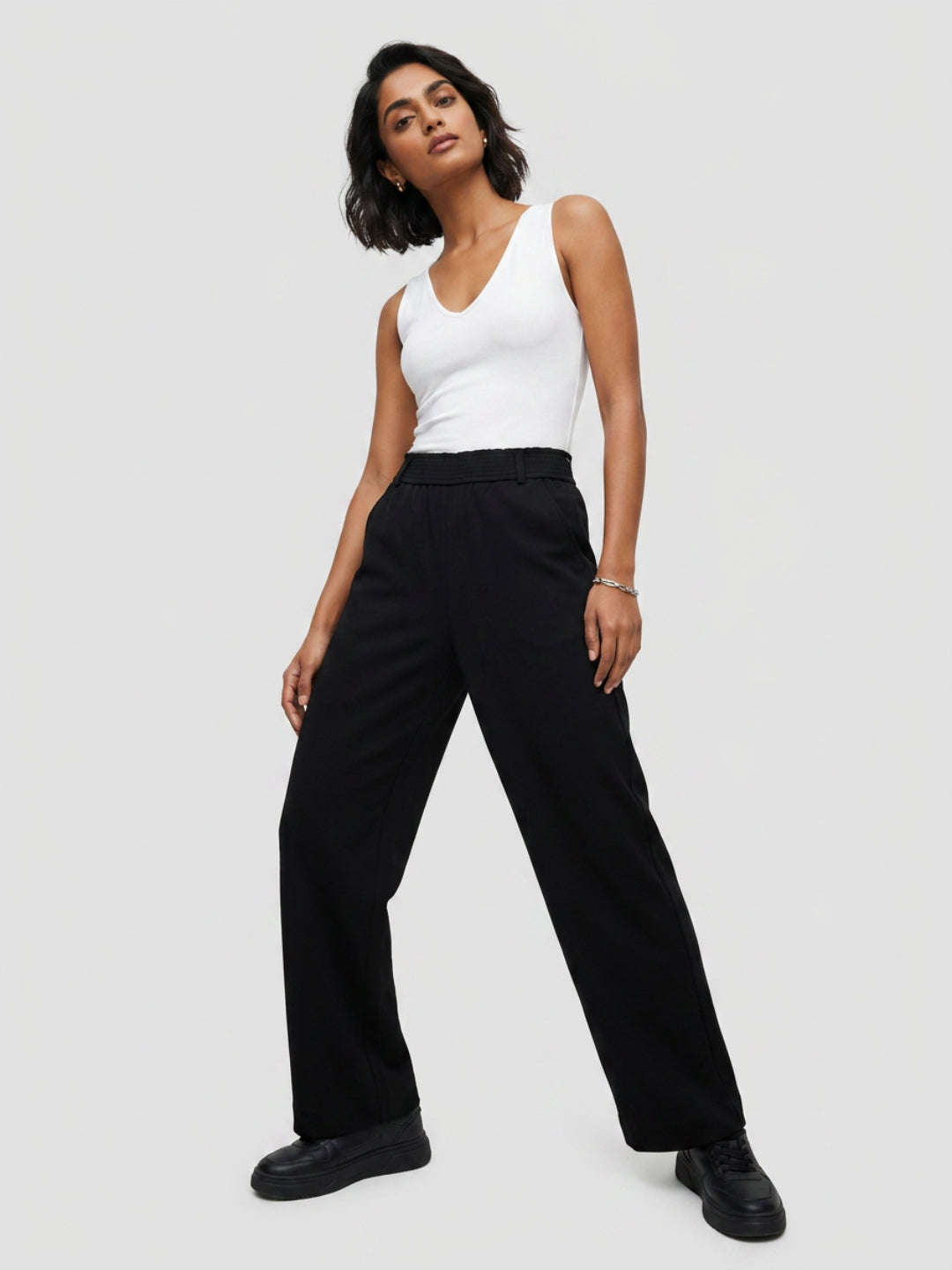Women Trouser Straight Fit Black High Rise