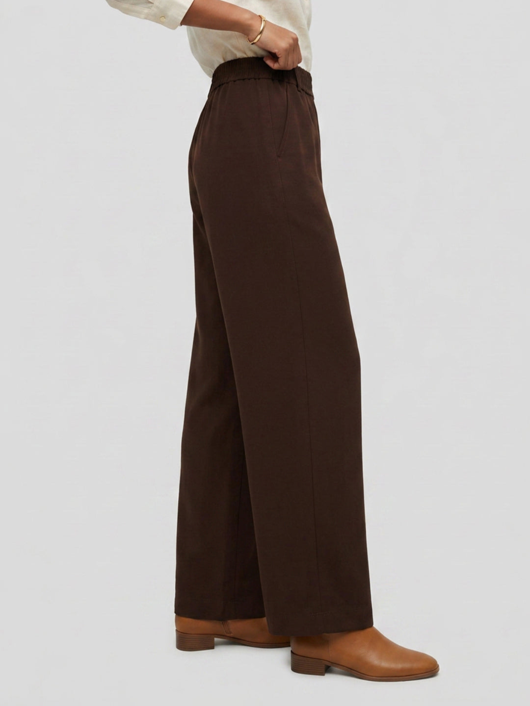 Women Trouser Straight Fit Brown High Rise