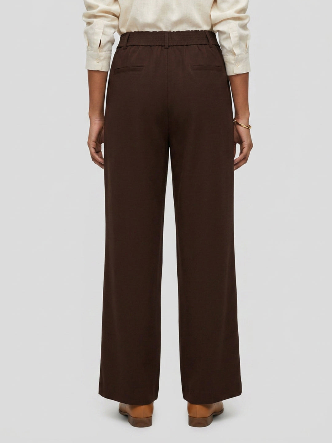 Women Trouser Straight Fit Brown High Rise