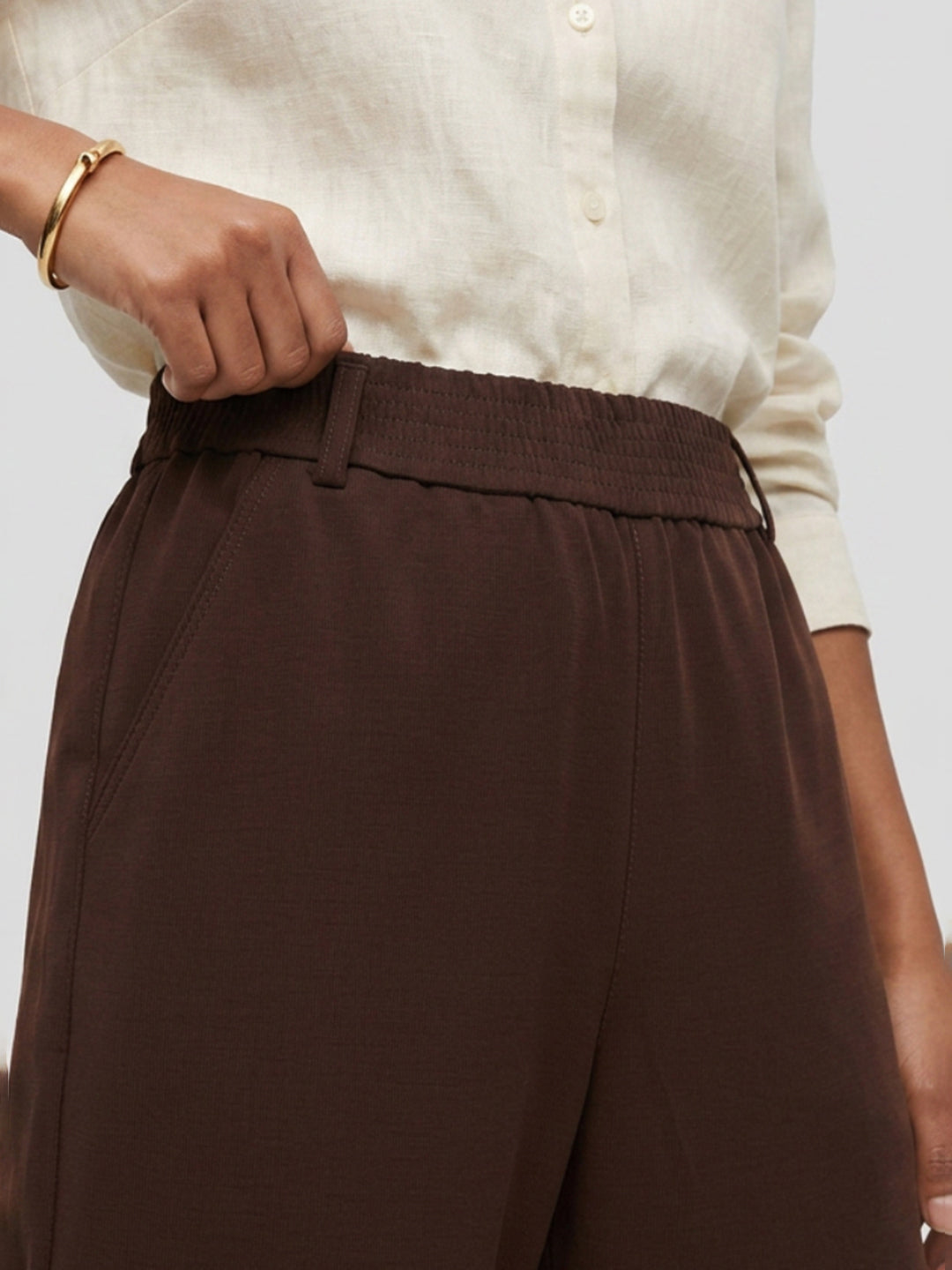Women Trouser Straight Fit Brown High Rise