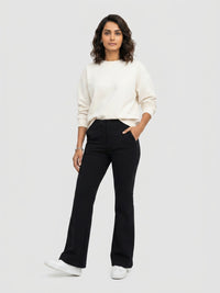 Women Trouser Boot Cut Fit Black High Rise