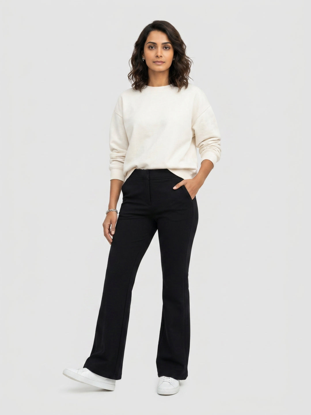Women Trouser Boot Cut Fit Black High Rise