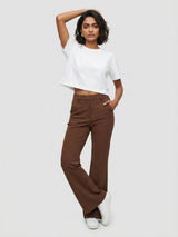 Women Trouser Boot Cut Fit Brown High Rise