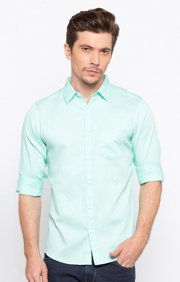 Spykar Men'S Green Cotton Solid Casual Shirts