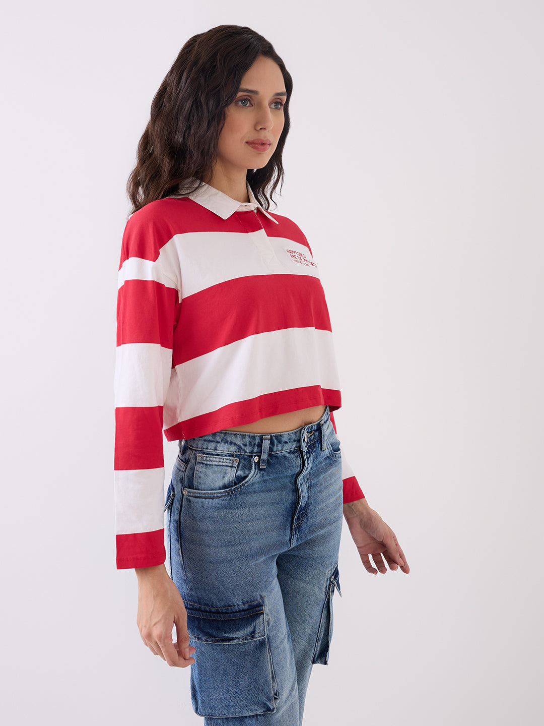 Spykar White Red Slim Fit Casual T-Shirts For Women