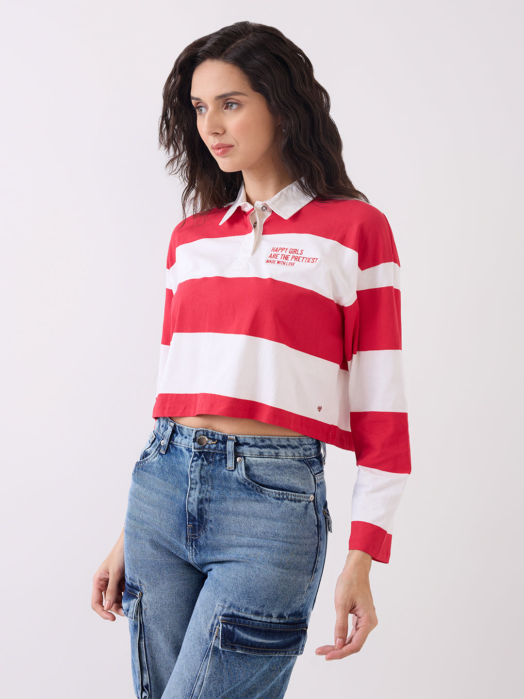 Spykar White Red Slim Fit Casual T-Shirts For Women