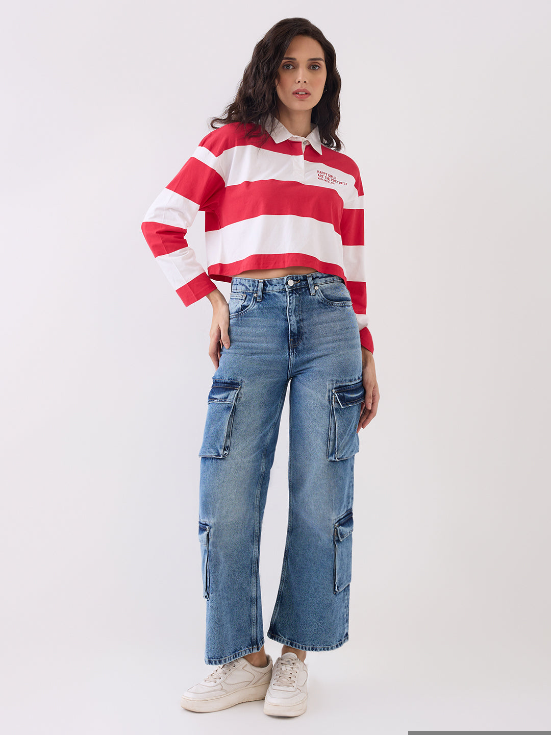 Spykar White Red Slim Fit Casual T-Shirts For Women