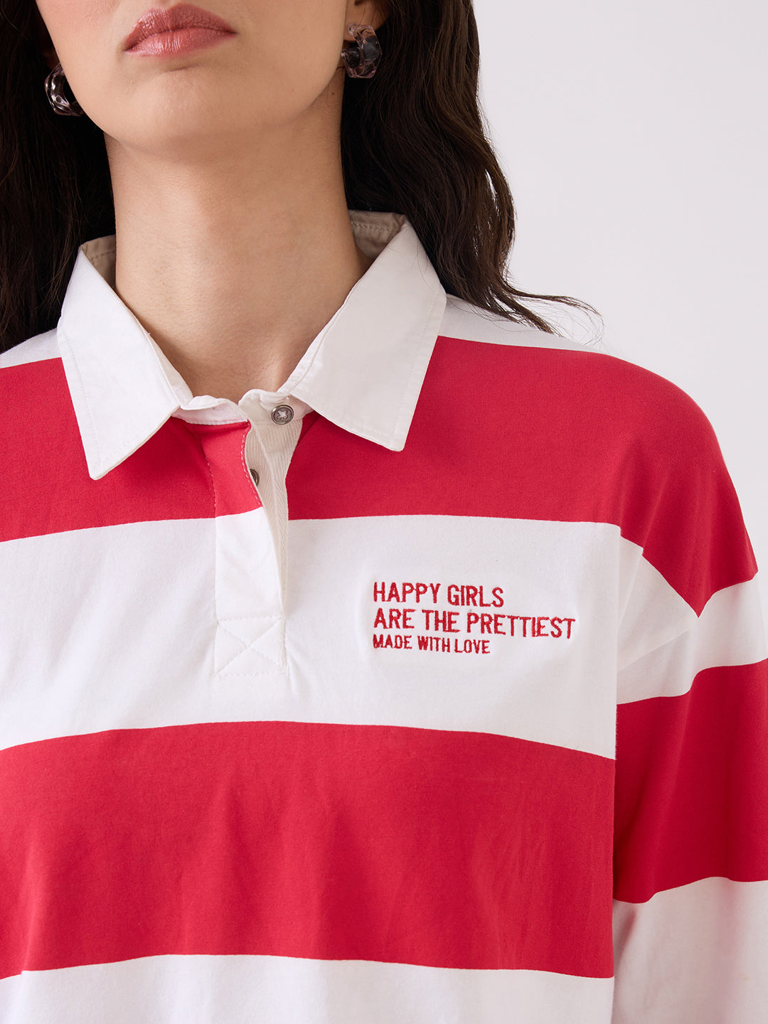 Spykar White Red Slim Fit Casual T-Shirts For Women
