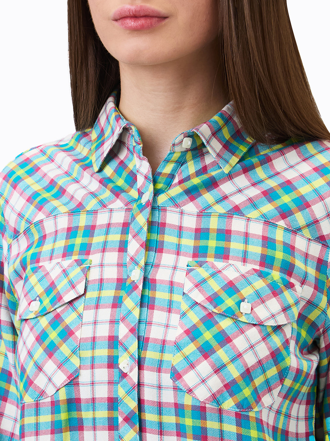 Spykar Blue Regular Fit Checkered Full Sleeve Shirt For Women