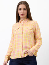 Women Shirt Check Yellow Regular Fit