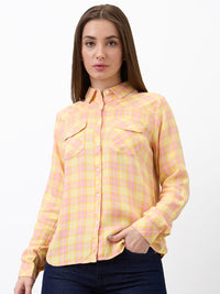 Women Shirt Check Yellow Regular Fit