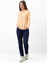 Women Shirt Check Yellow Regular Fit