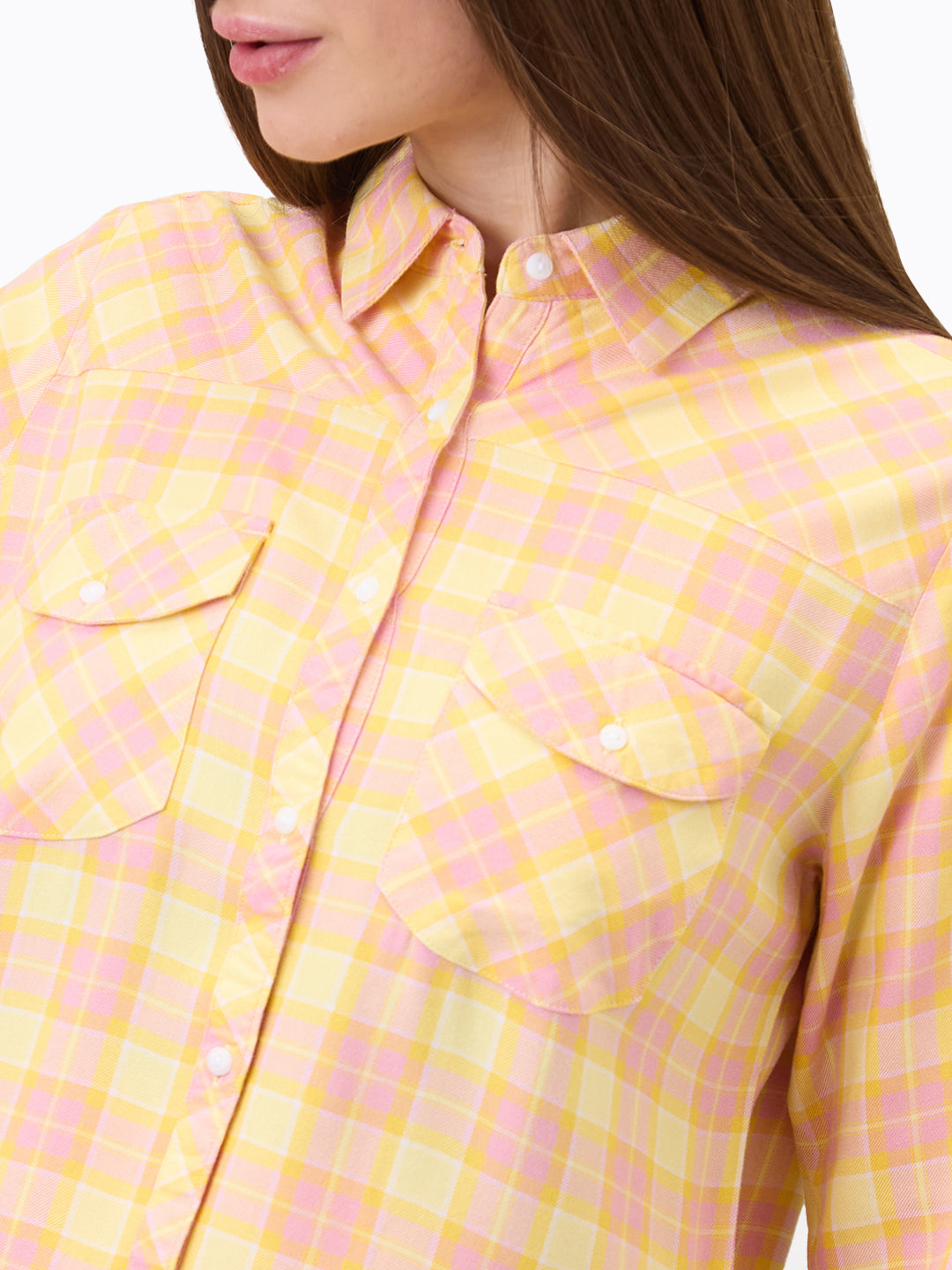 Spykar Yellow Regular Fit Checkered Full Sleeve Shirt For Women