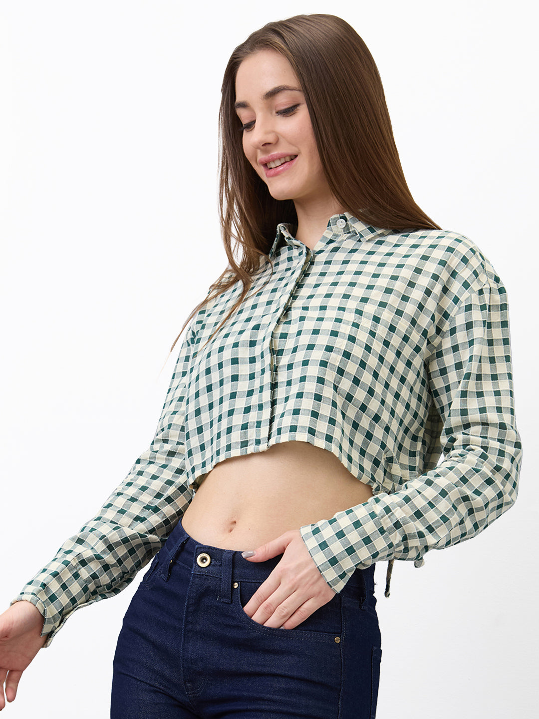 Spykar Green Regular Fit Checkered Full Sleeve Shirt For Women