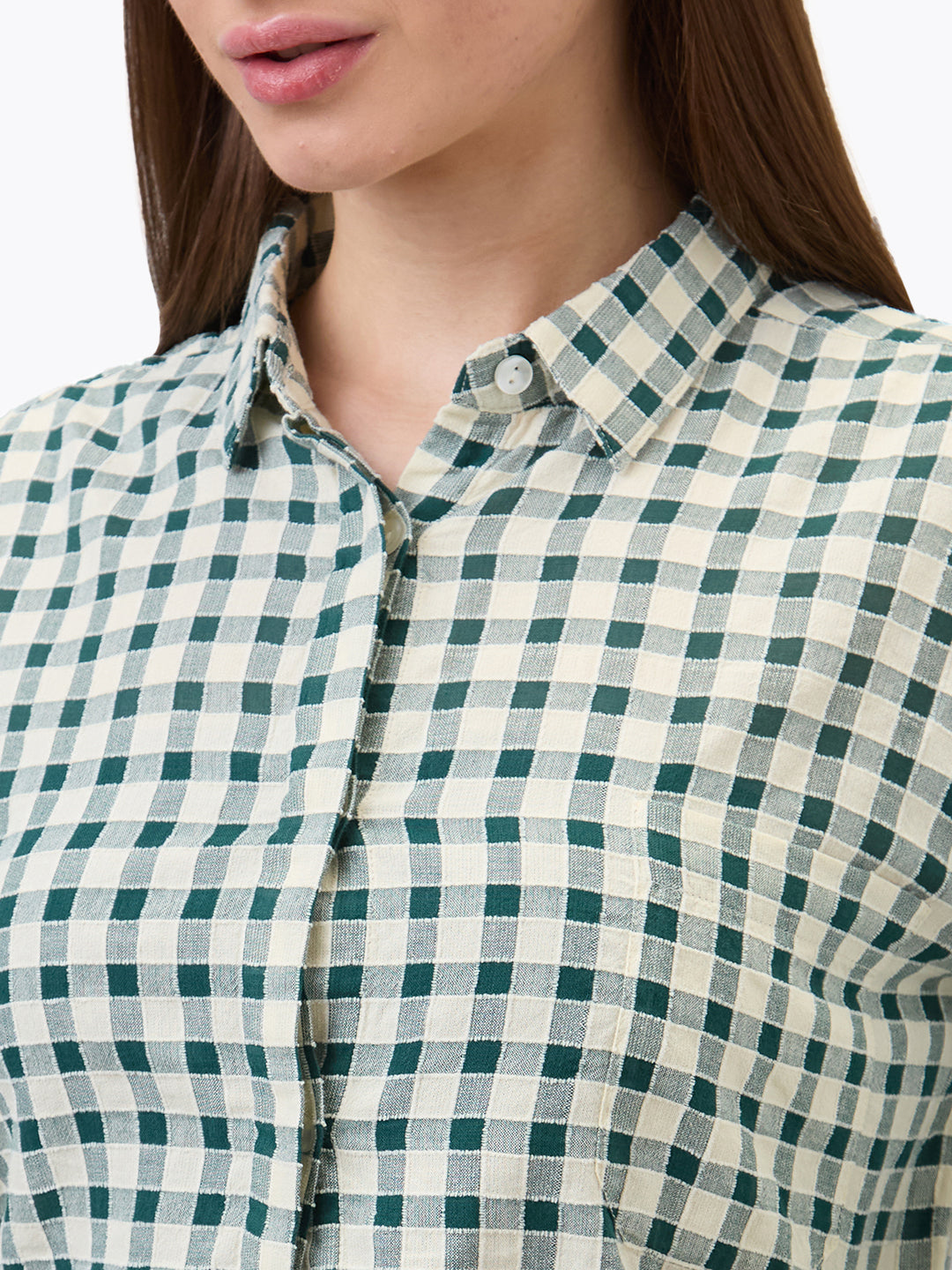 Spykar Green Regular Fit Checkered Full Sleeve Shirt For Women