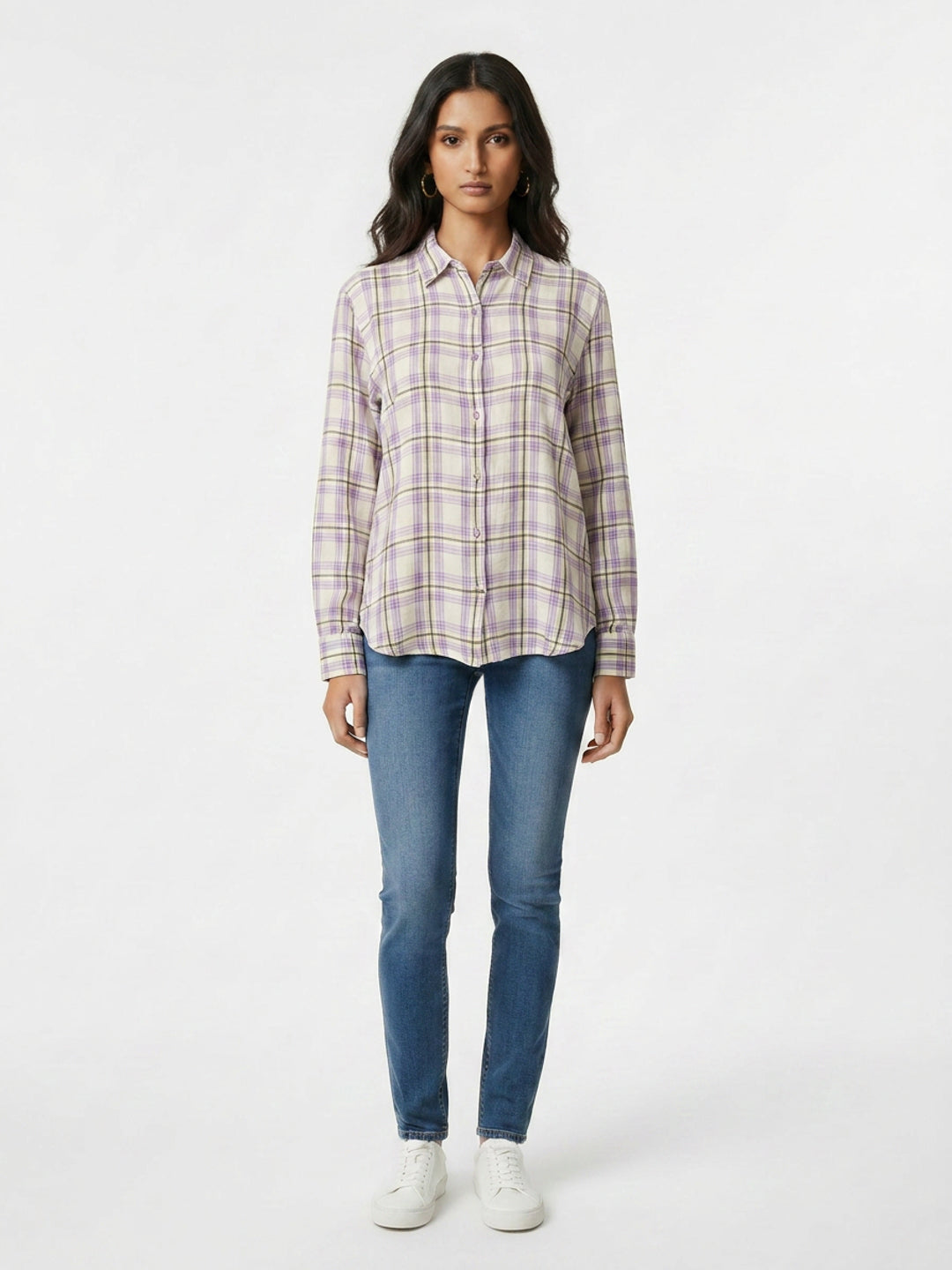 Women Shirt Check Purple Regular Fit
