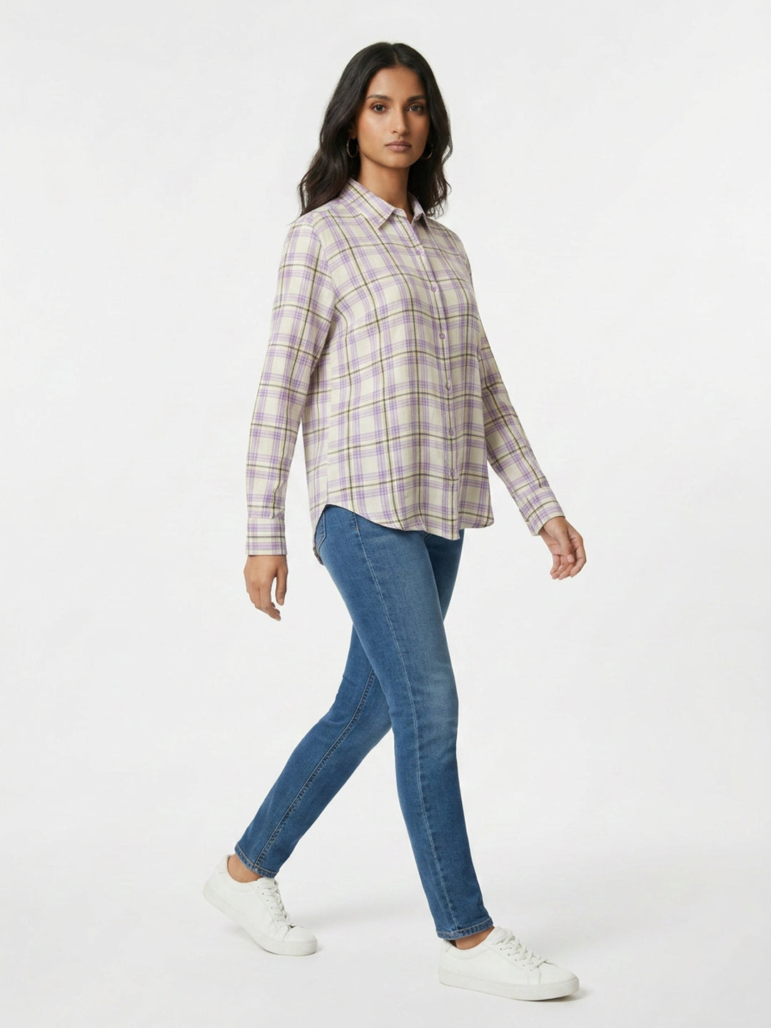 Women Shirt Check Purple Regular Fit