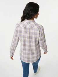 Women Shirt Check Purple Regular Fit