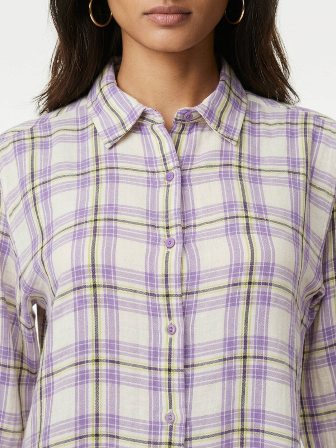 Women Shirt Check Purple Regular Fit