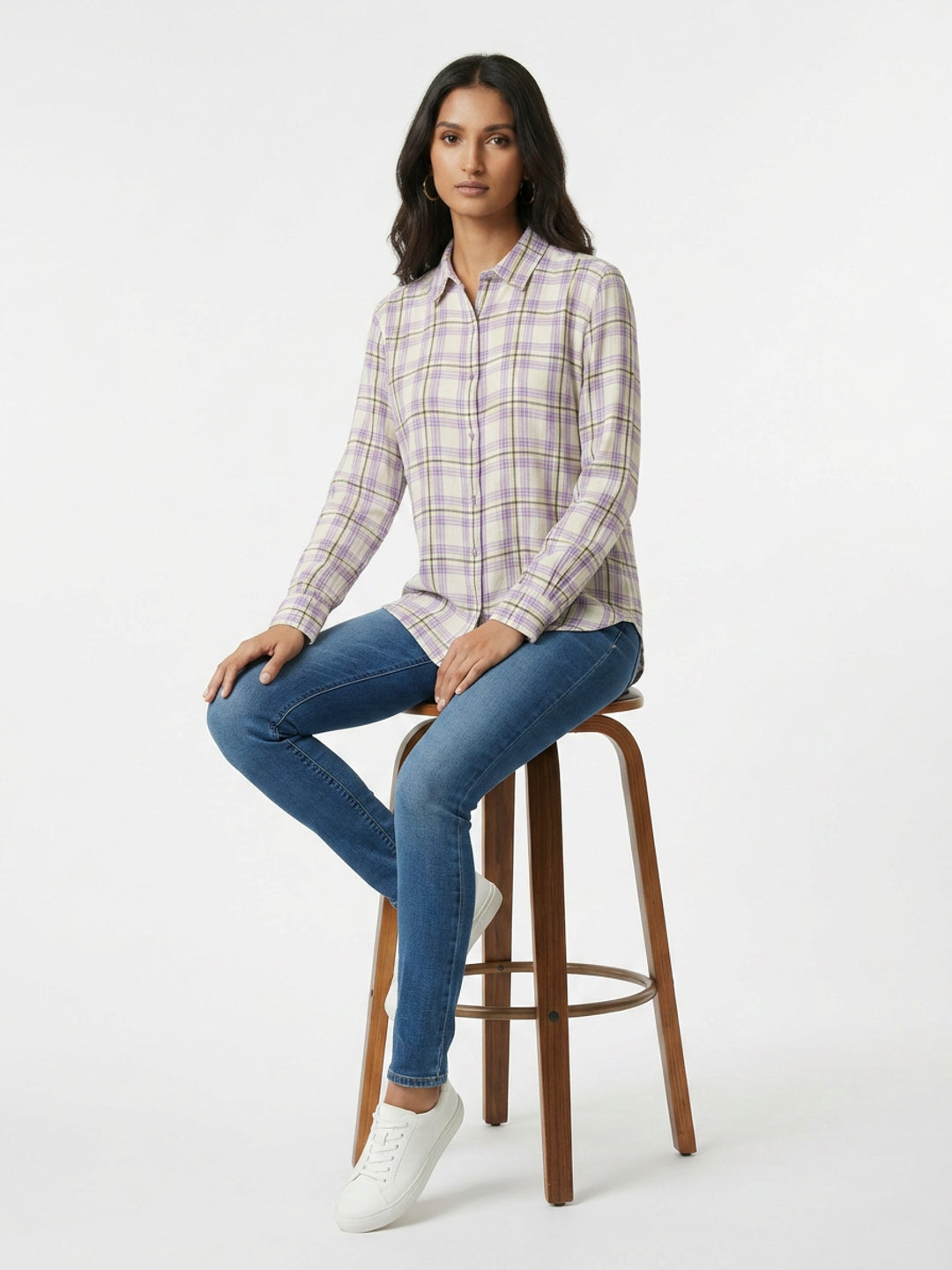 Women Shirt Check Purple Regular Fit