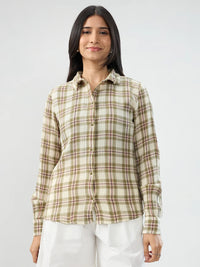 Women Shirt Check Green Regular Fit