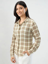 Women Shirt Check Green Regular Fit