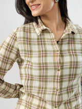 Women Shirt Check Green Regular Fit