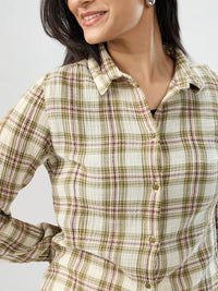 Women Shirt Check Green Regular Fit