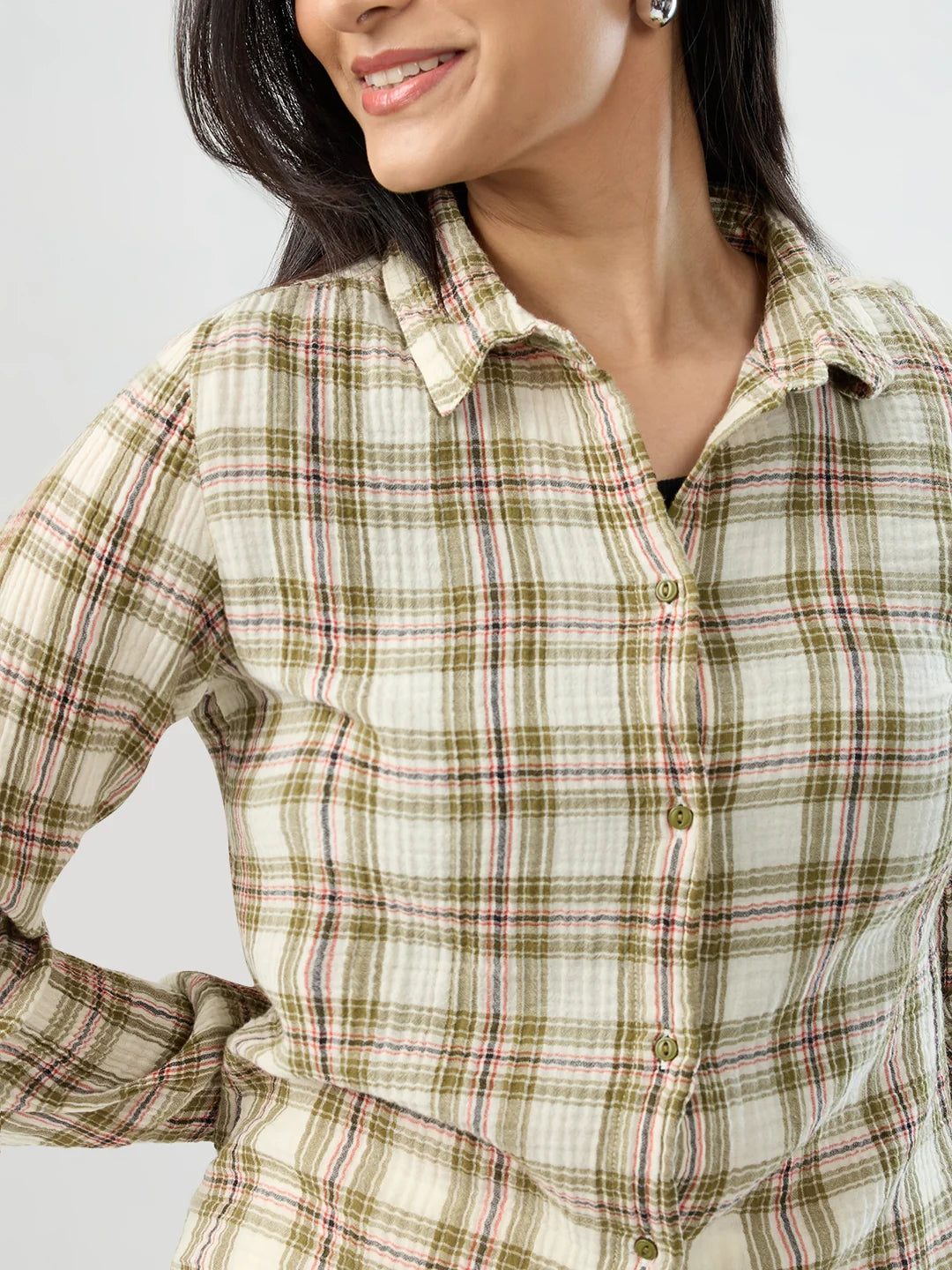 Women Shirt Check Green Regular Fit