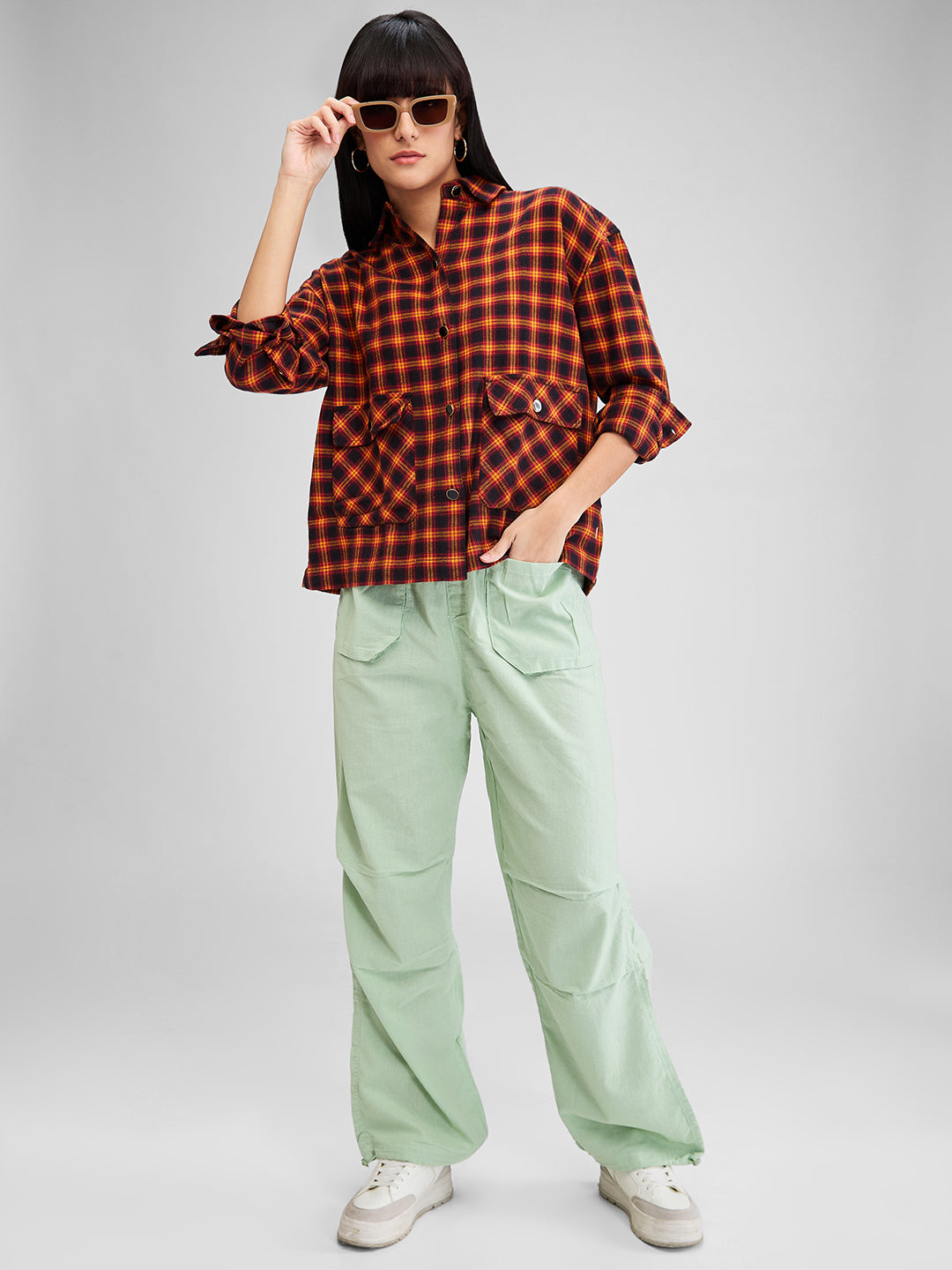 Women Shirt Check Yellow Boxy Fit