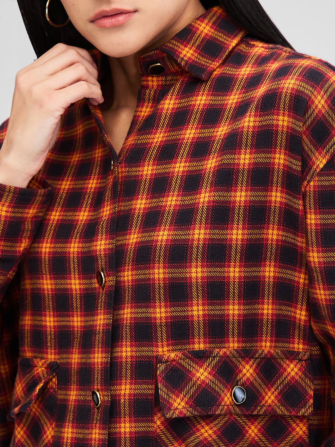 Women Shirt Check Yellow Boxy Fit
