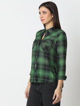 Women Shirt Check Green Regular Fit
